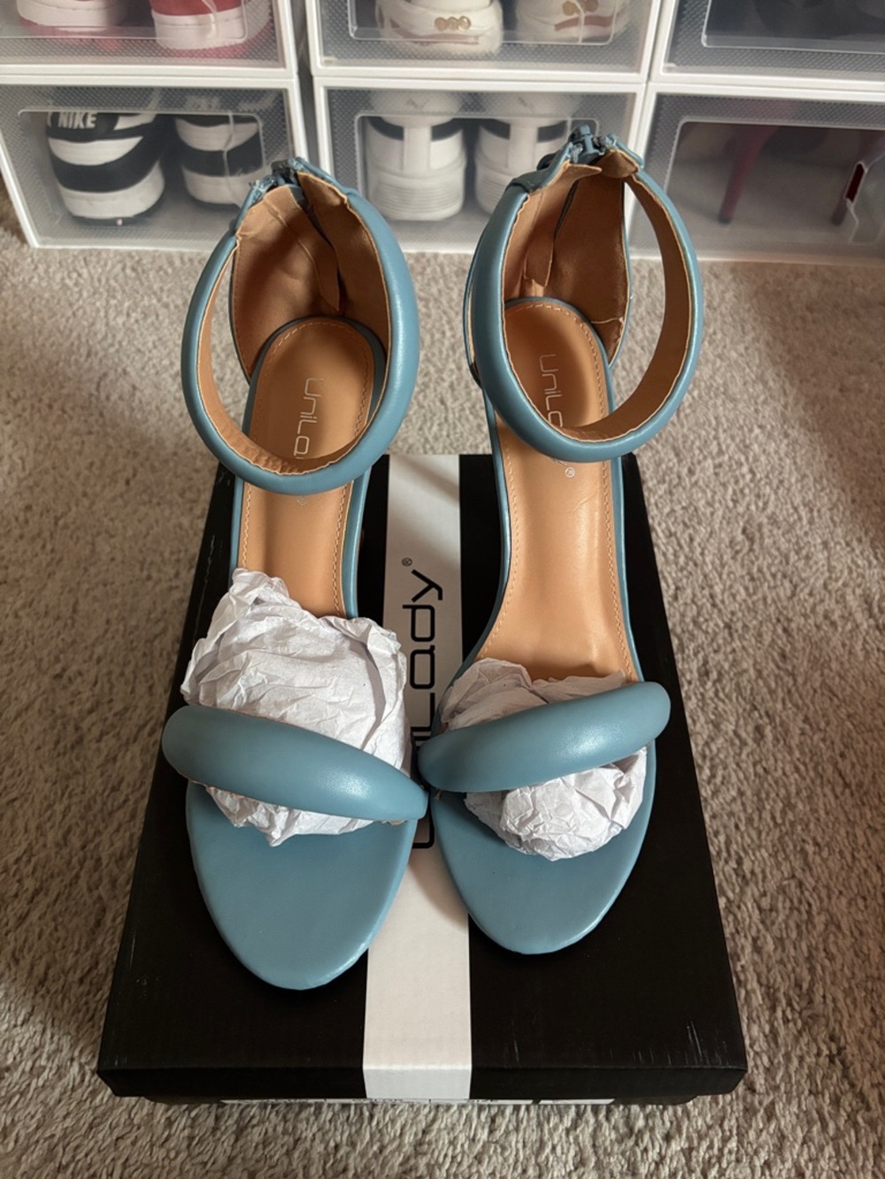 Unilady Blue Ankle-Strap Heeled Sandals